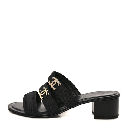 Chanel Fabric Metal CC Logo Mules 39.5 Black 1 of 7