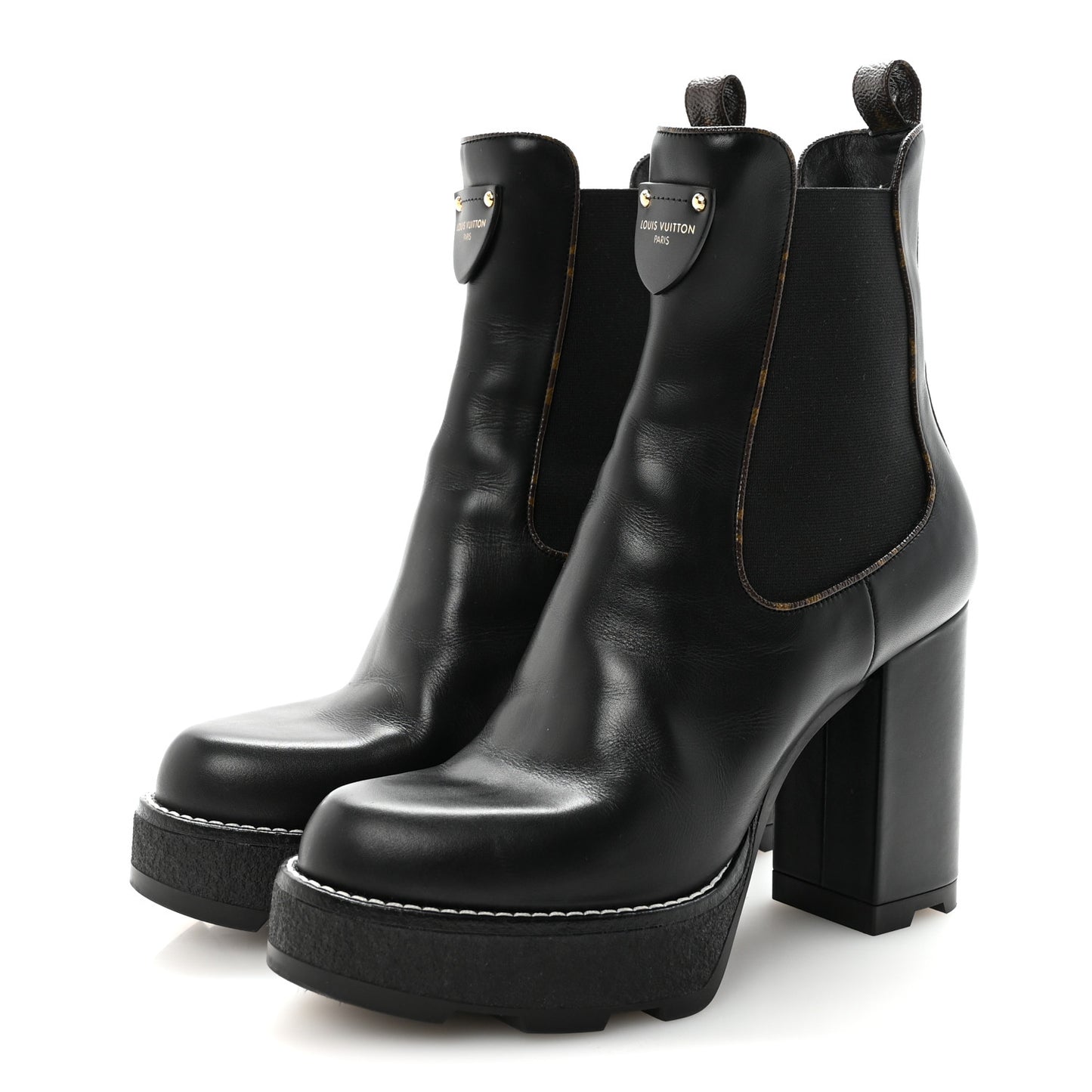 Calfskin Monogram LV Beaubourg Platform Ankle Boots 40 Black