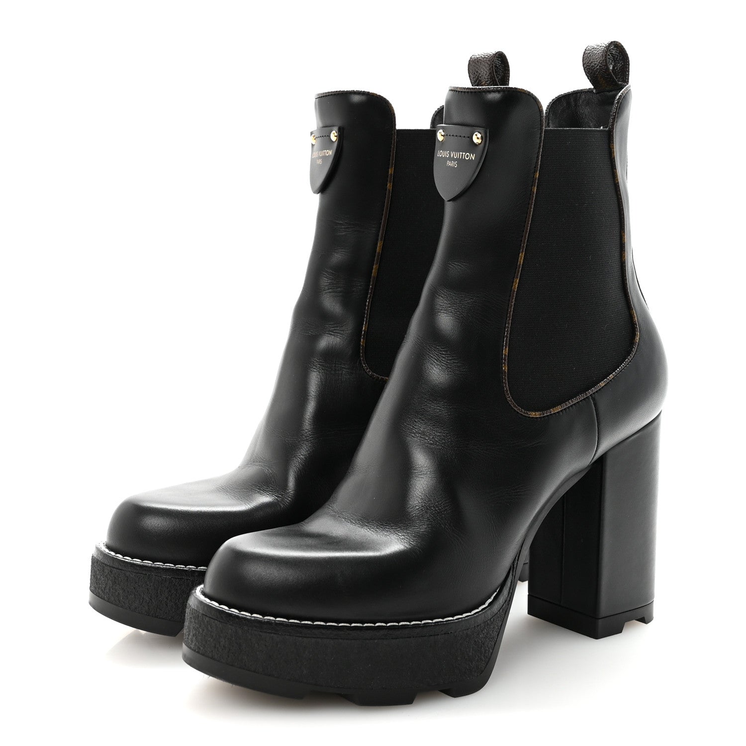 Louis Vuitton Calfskin Monogram LV Beaubourg Platform Ankle Boots 40 Black 8 of 18