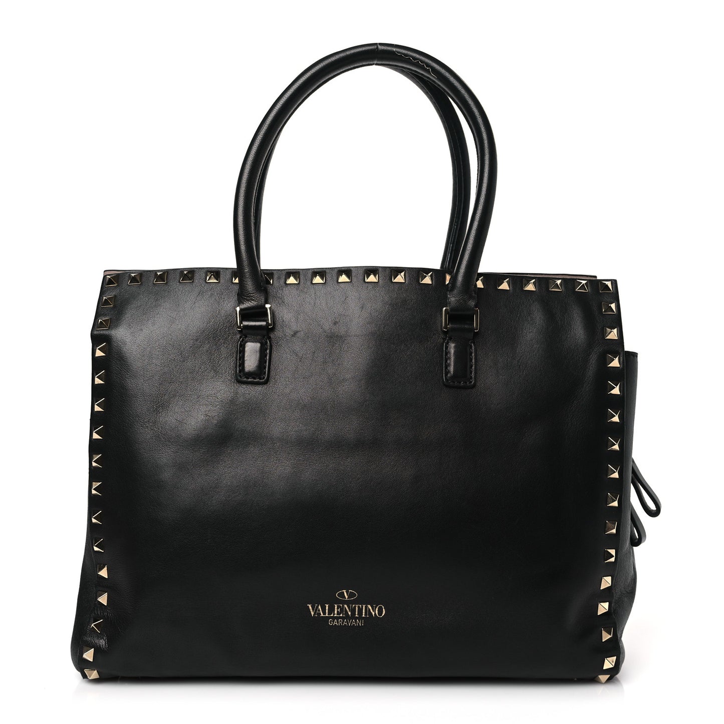 Vitello Small Rockstud Top Handle Tote Black