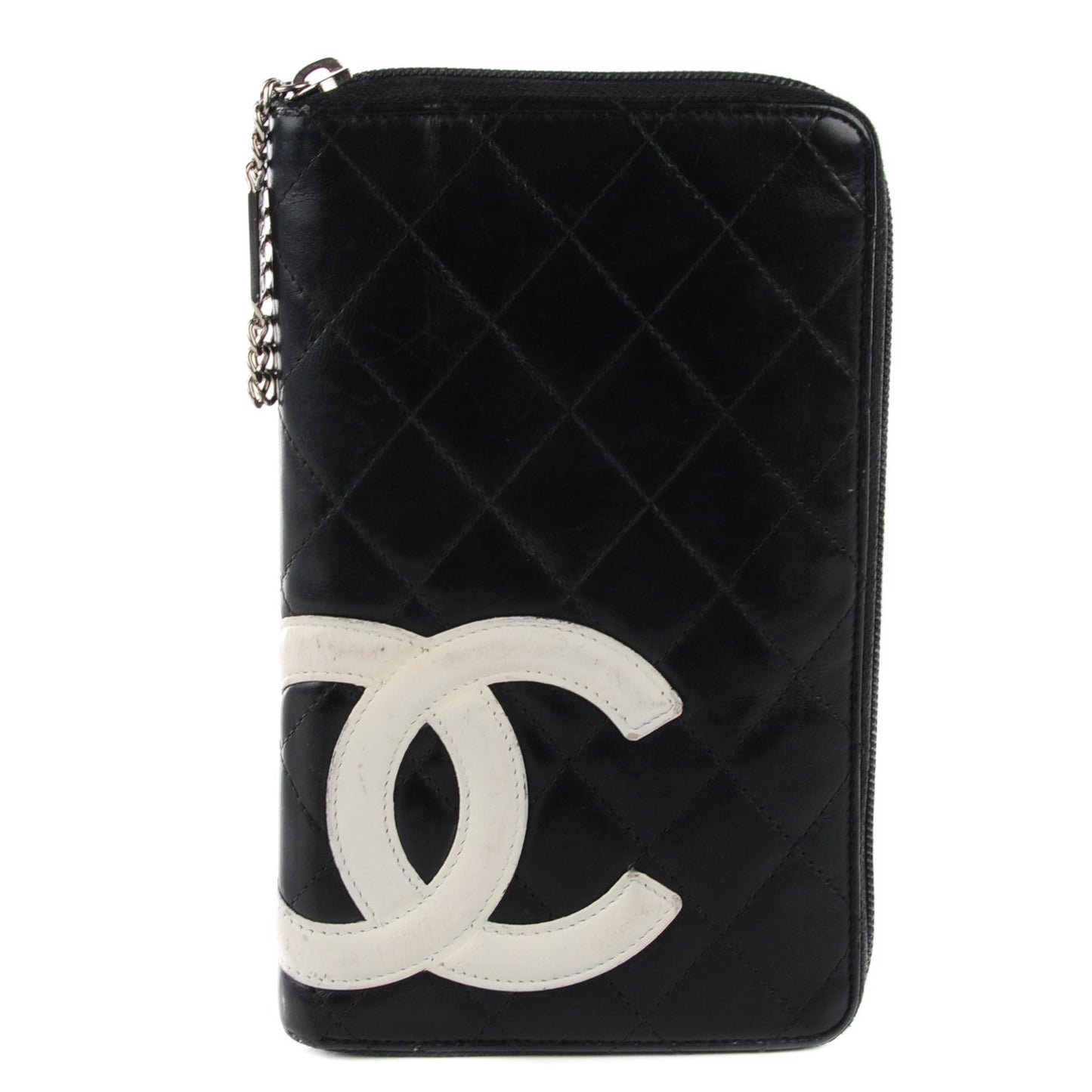 Calfskin Cambon Zip Around Organizer Wallet Black White