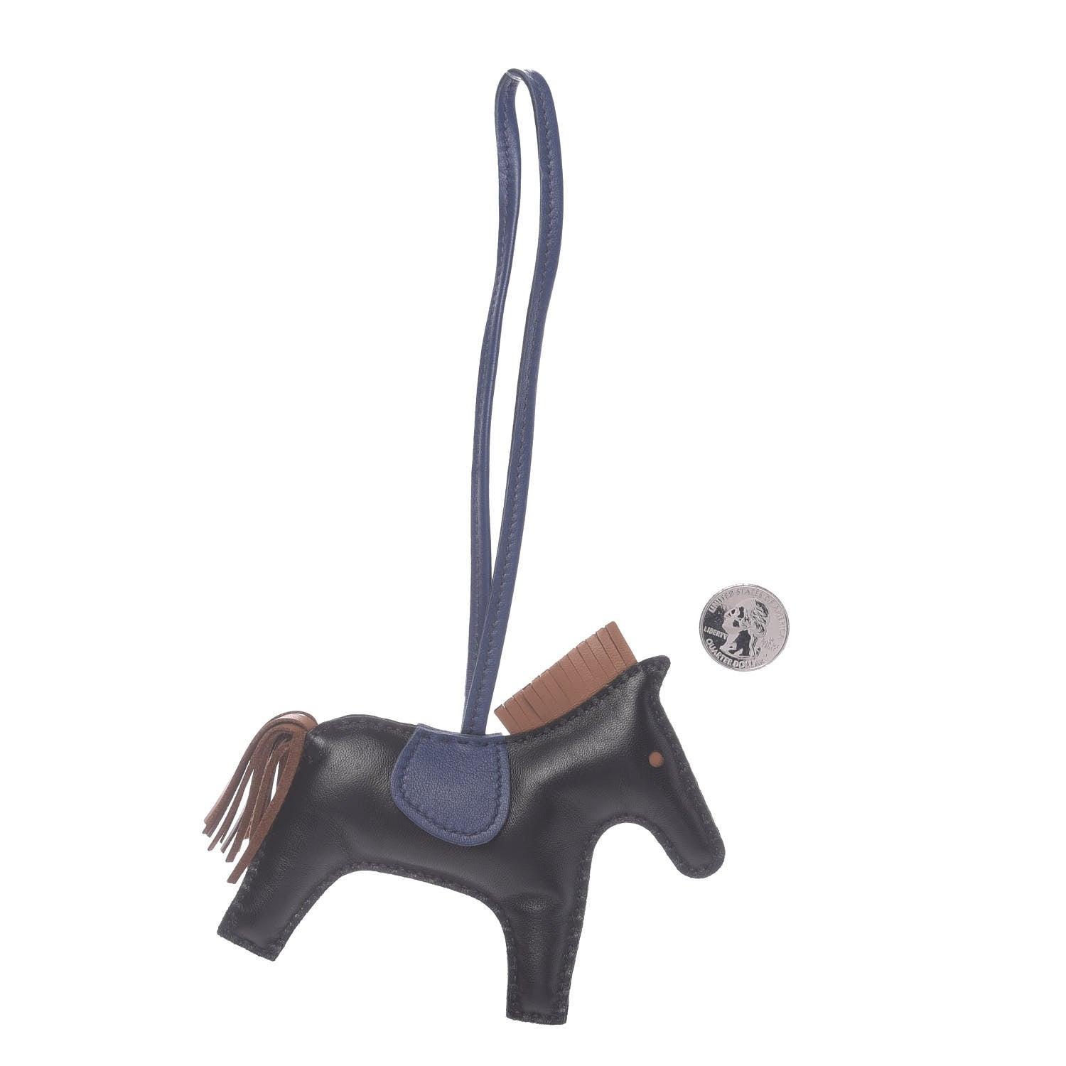 Hermes Milo Lambskin Grigri Rodeo Horse Bag Charm MM Black Bleu Saphir Gold 2 of 5