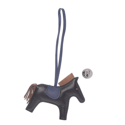 Hermes Milo Lambskin Grigri Rodeo Horse Bag Charm MM Black Bleu Saphir Gold 2 of 5