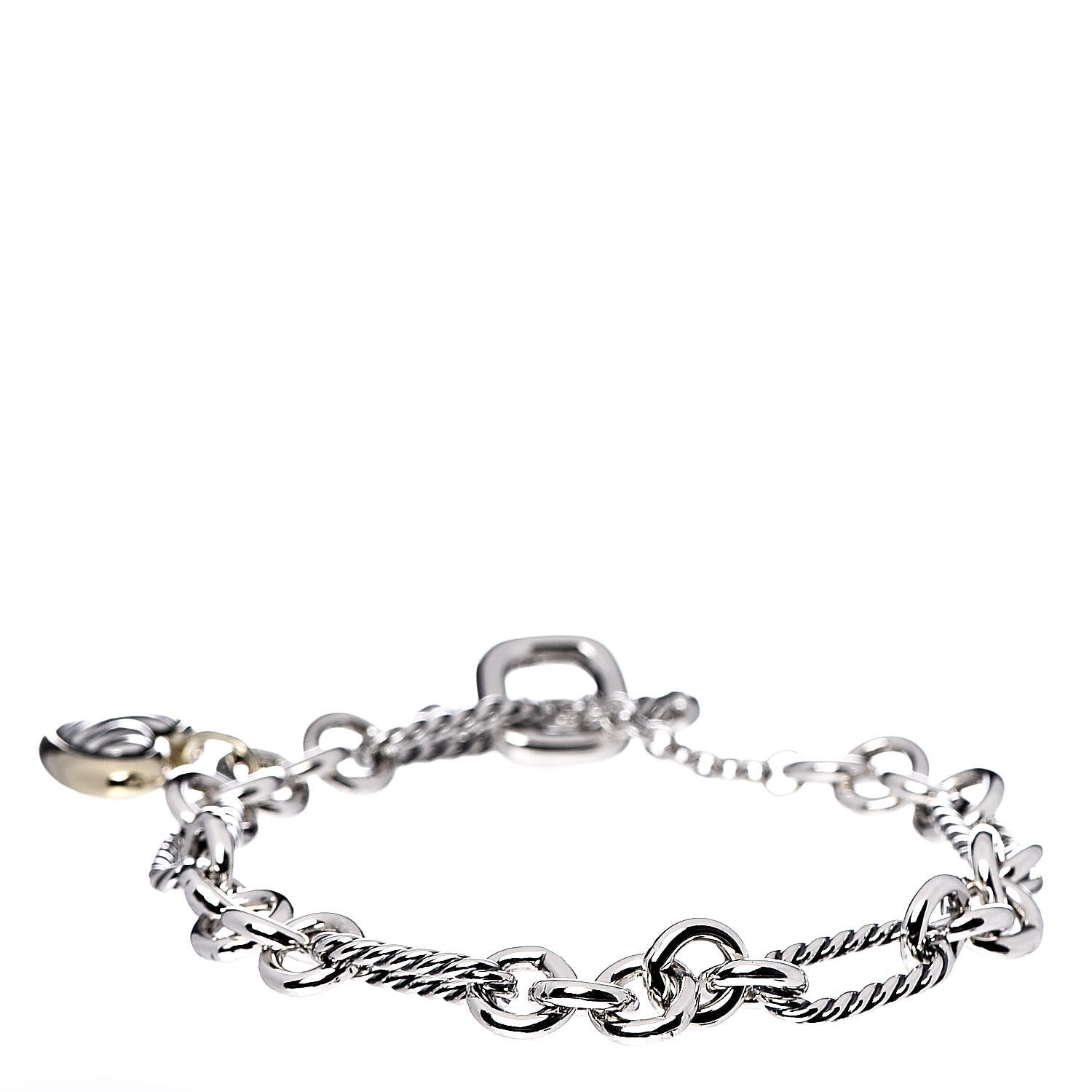 David Yurman Sterling Silver 18K Yellow Gold Cable Heart Charm Bracelet 1 of 5
