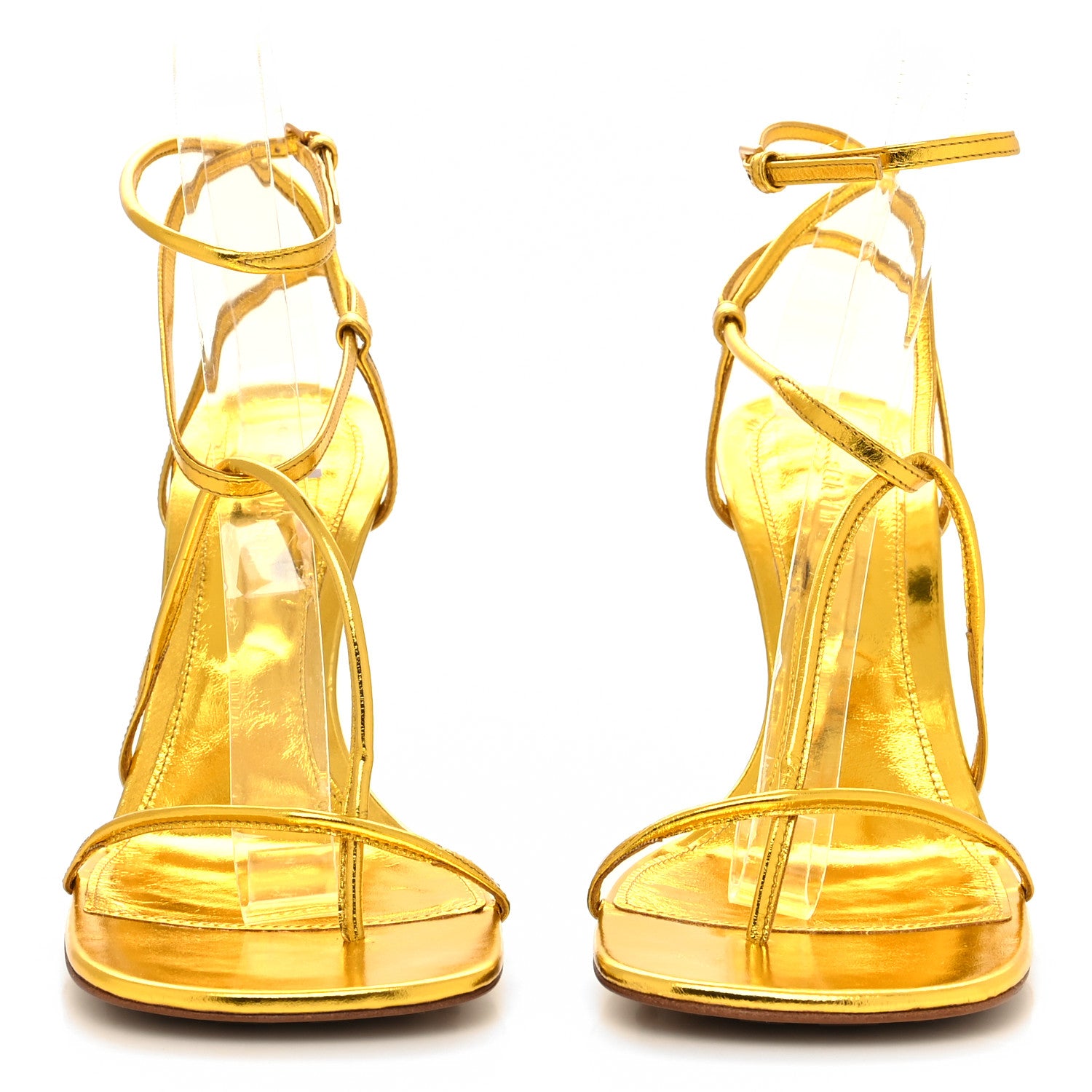 Bottega Veneta Laminated Calfskin The Line 90mm Sandals 38.5 Gold 2 of 7