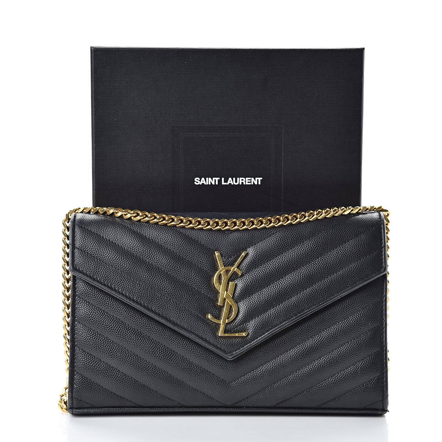 Grain De Poudre Matelasse Chevron Monogram Chain Wallet Black