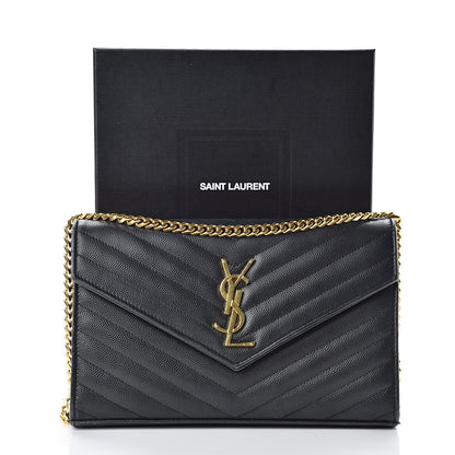 Saint Laurent Grain De Poudre Matelasse Chevron Monogram Chain Wallet Black 12 of 12