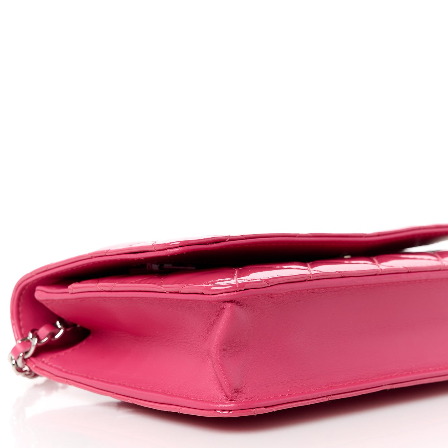 Patent Calfskin Quilted Wallet On Chain WOC Pink