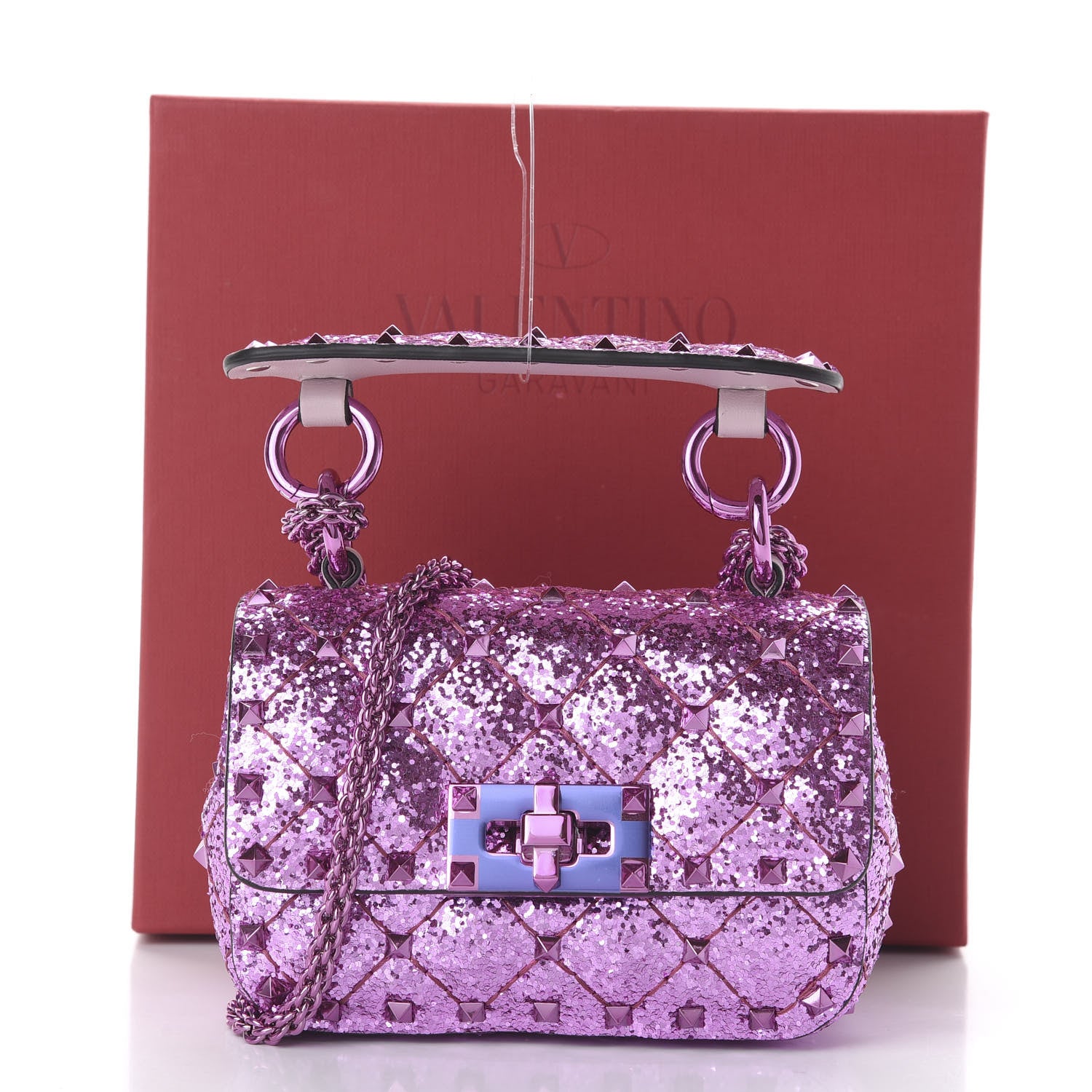 Valentino Garavani Glitter Micro Rockstud Spike Shoulder Bag Water Lilac 10 of 10