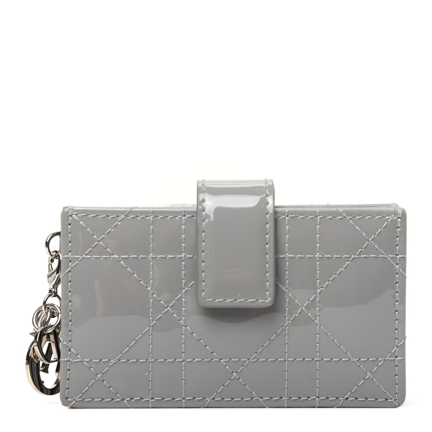Christian Dior Patent Cannage Lady Dior 5-Gusset Card Holder Grey 1 of 6