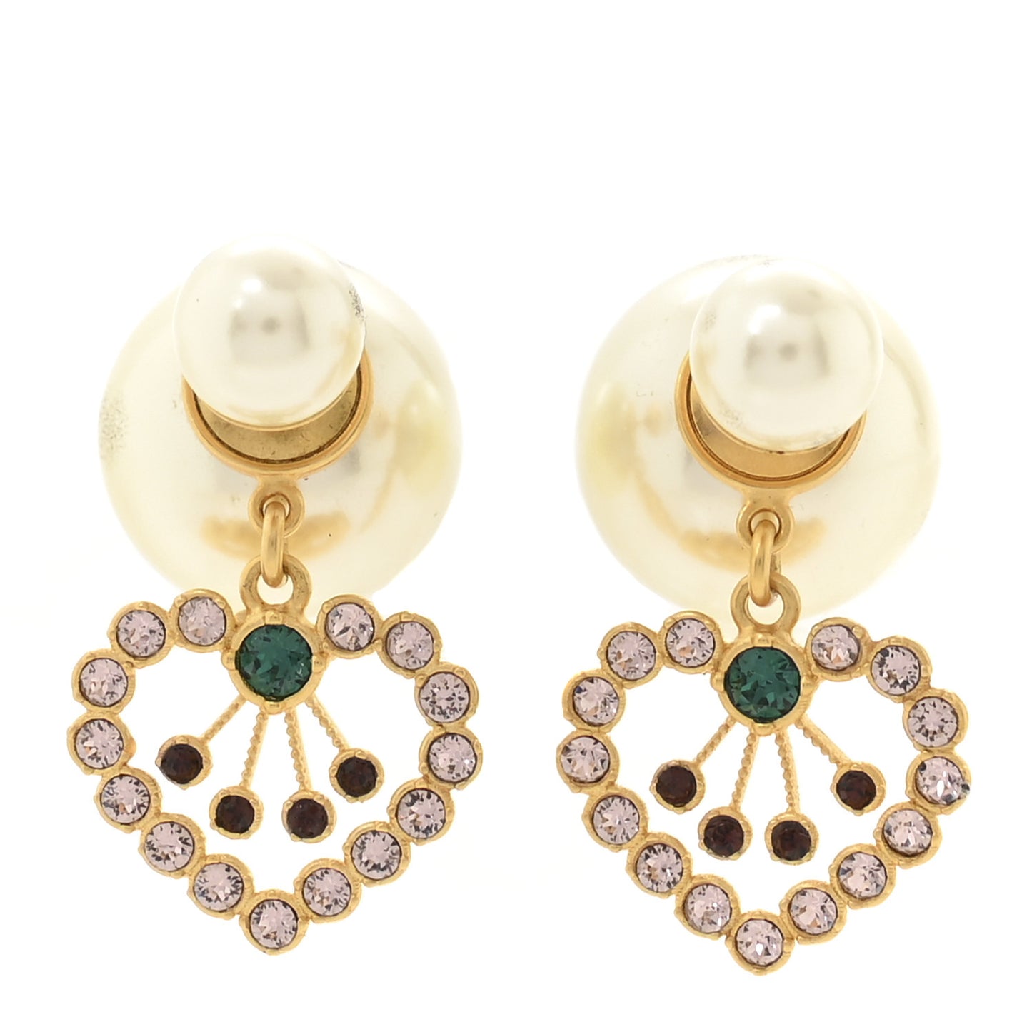 Pearl Crystal Heart Tribal Earrings Gold Multicolor