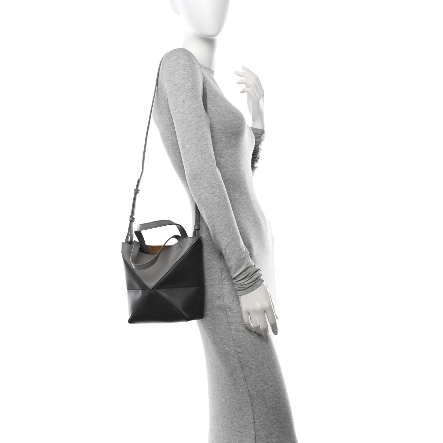Shiny Calfskin Mini Puzzle Fold Tote Pearl Grey Dark Grey