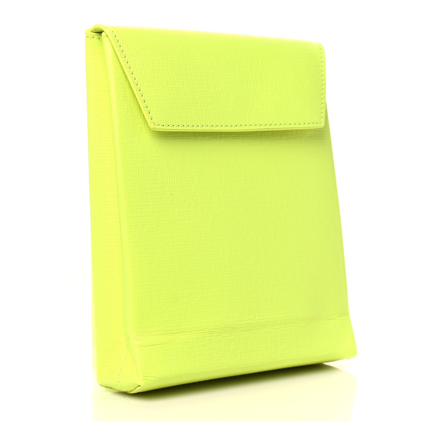 Squared Calfskin Logo Shopping Envelope Clutch Acid Green