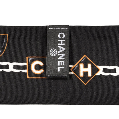 Chanel Silk Camellia CC Chain Slim Bandeau Scarf Black 3 of 3