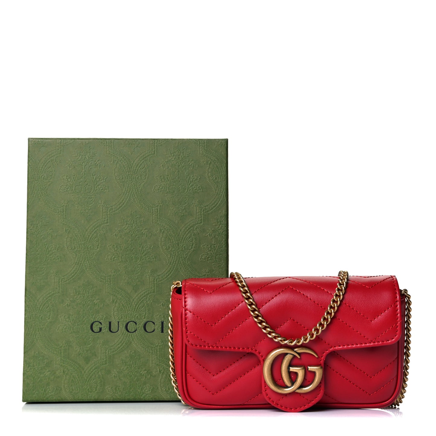 Calfskin Matelasse Super Mini GG Marmont Shoulder Bag Hibiscus Red