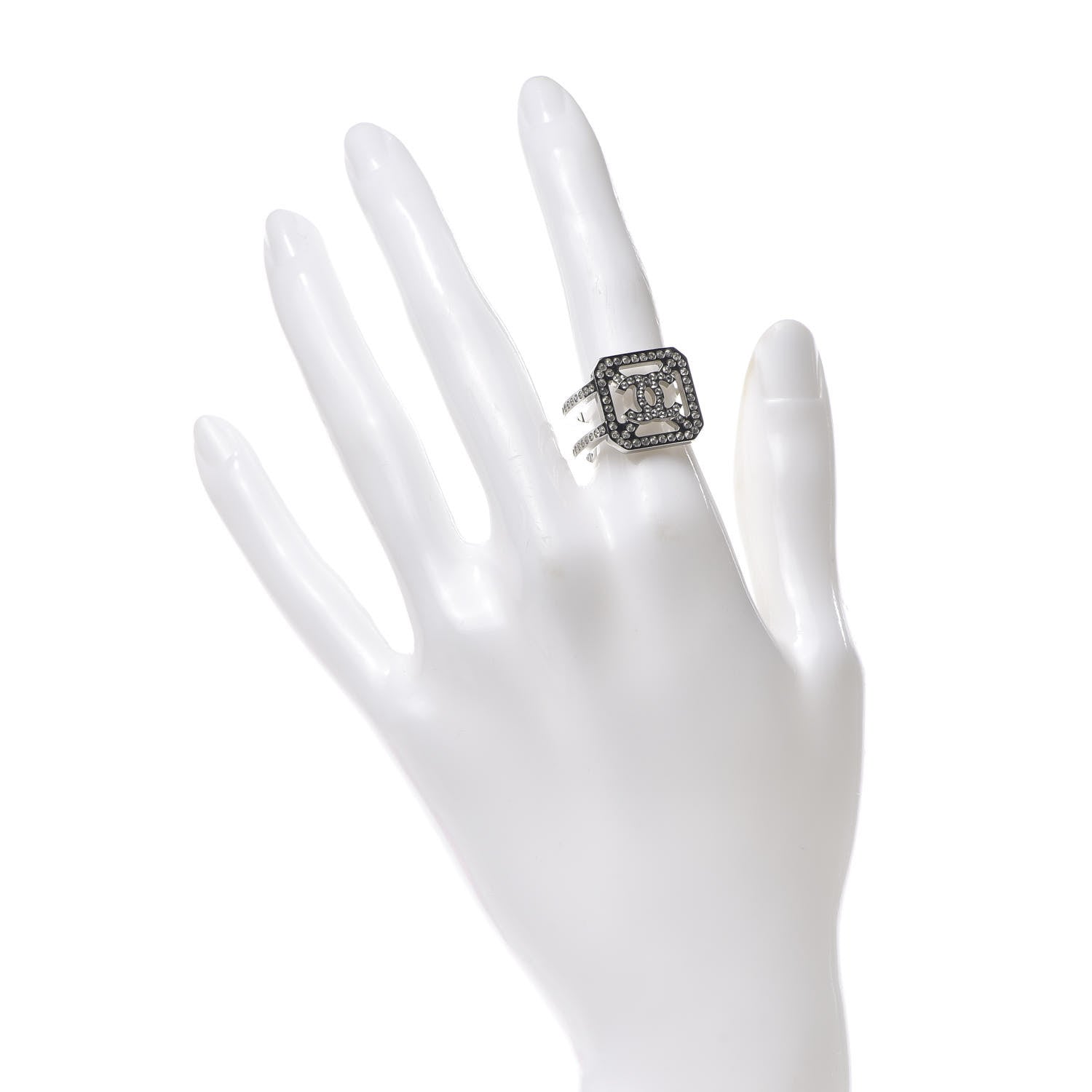 Chanel Crystal Square CC Ring 6.25 Silver 2 of 5