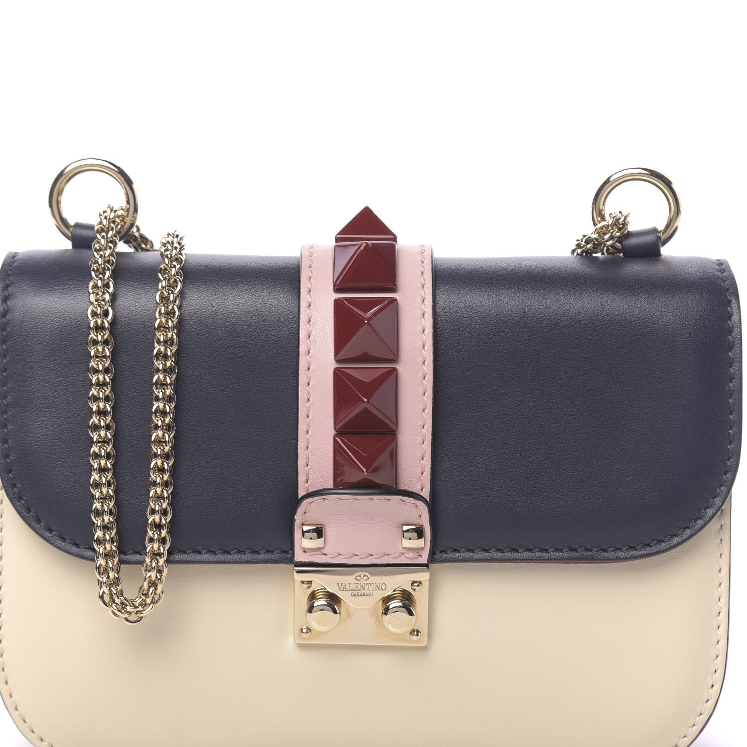 Valentino Garavani Vitello Small Glam Lock Rockstud Flap Light Ivory Water Rose Marine Rubin 11 of 13