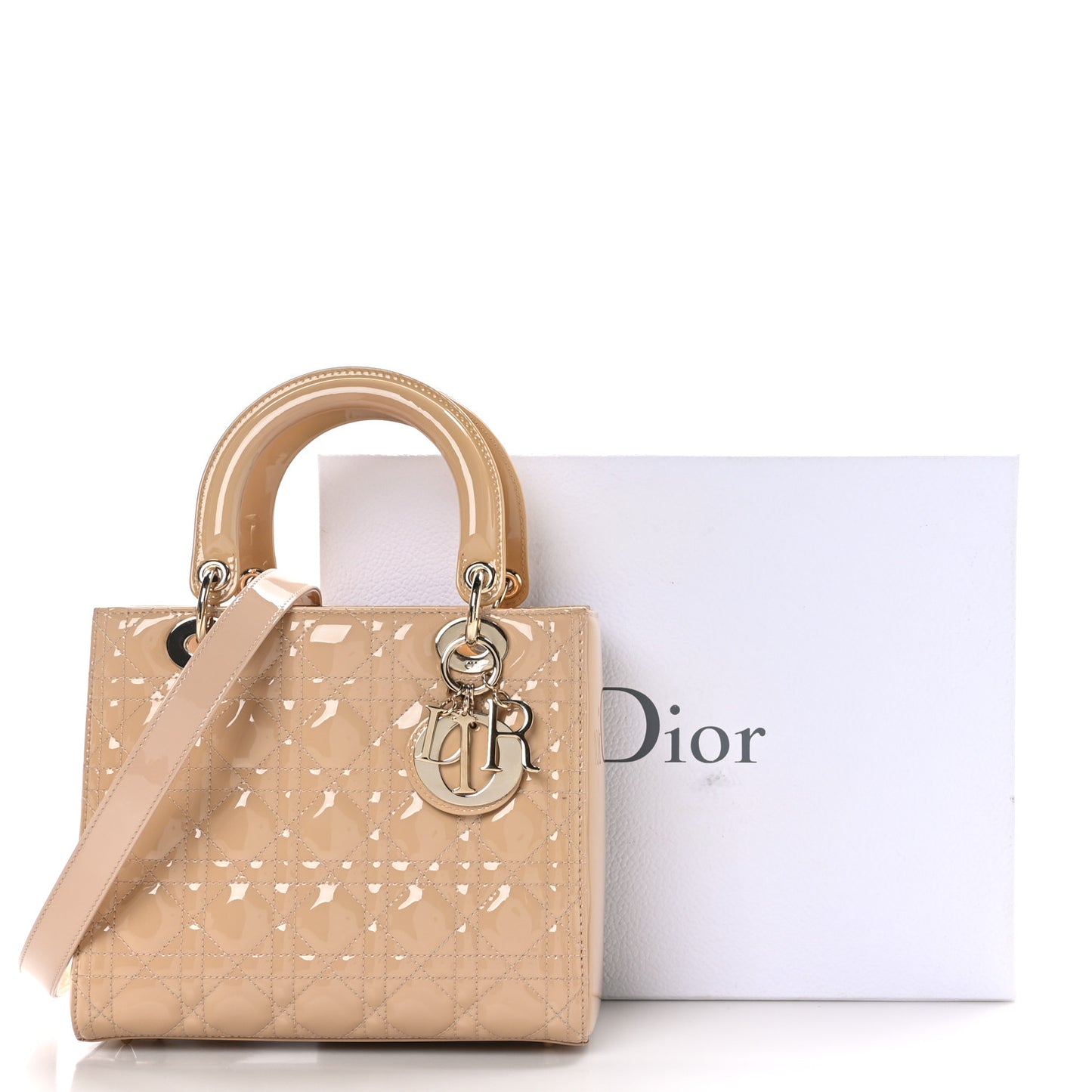 Patent Cannage Medium Lady Dior Beige