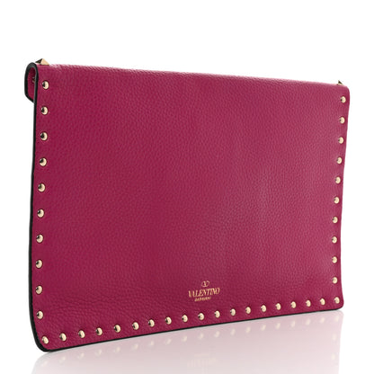 Valentino Garavani Pebbled Calfskin Large Rockstud Envelope Clutch Rose Violet 3 of 6