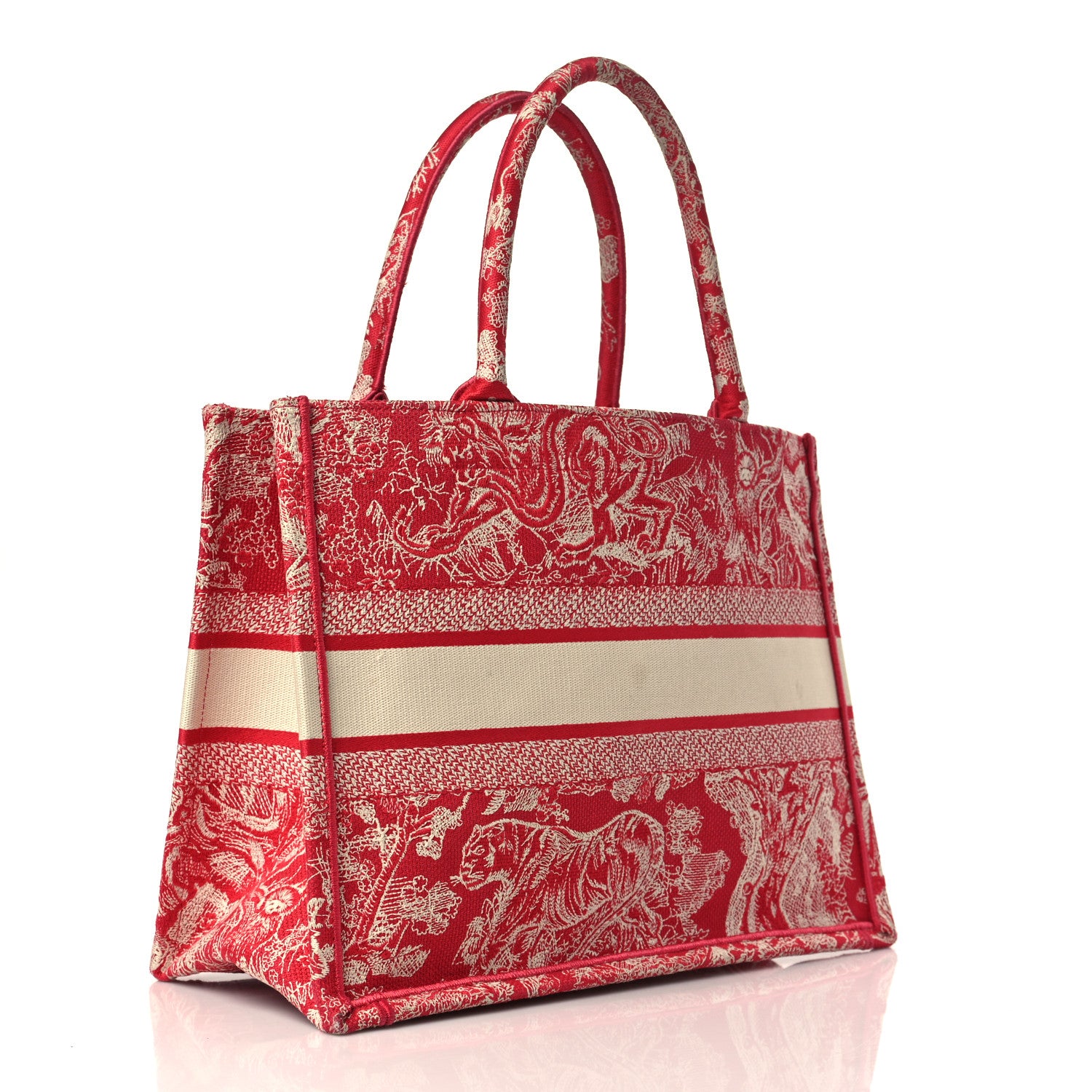 Christian Dior Canvas Embroidered Medium Toile De Jouy Reverse Book Tote Fuchsia 3 of 9