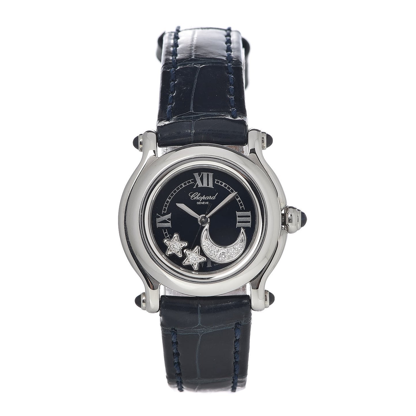 Stainless Steel Alligator Diamond 26mm Happy Sport Moon Star Quartz Watch Black