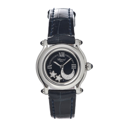 Chopard Stainless Steel Alligator Diamond 26mm Happy Sport Moon Star Quartz Watch Black 1 of 8