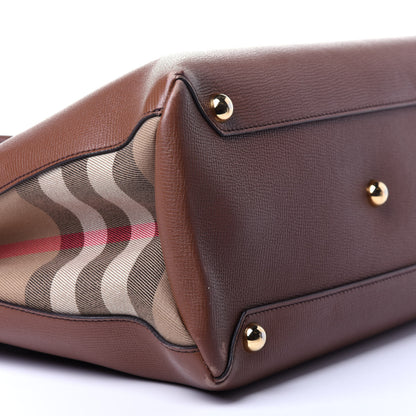 Burberry Grainy Calfskin House Check Medium Banner Tote Tan 9 of 17