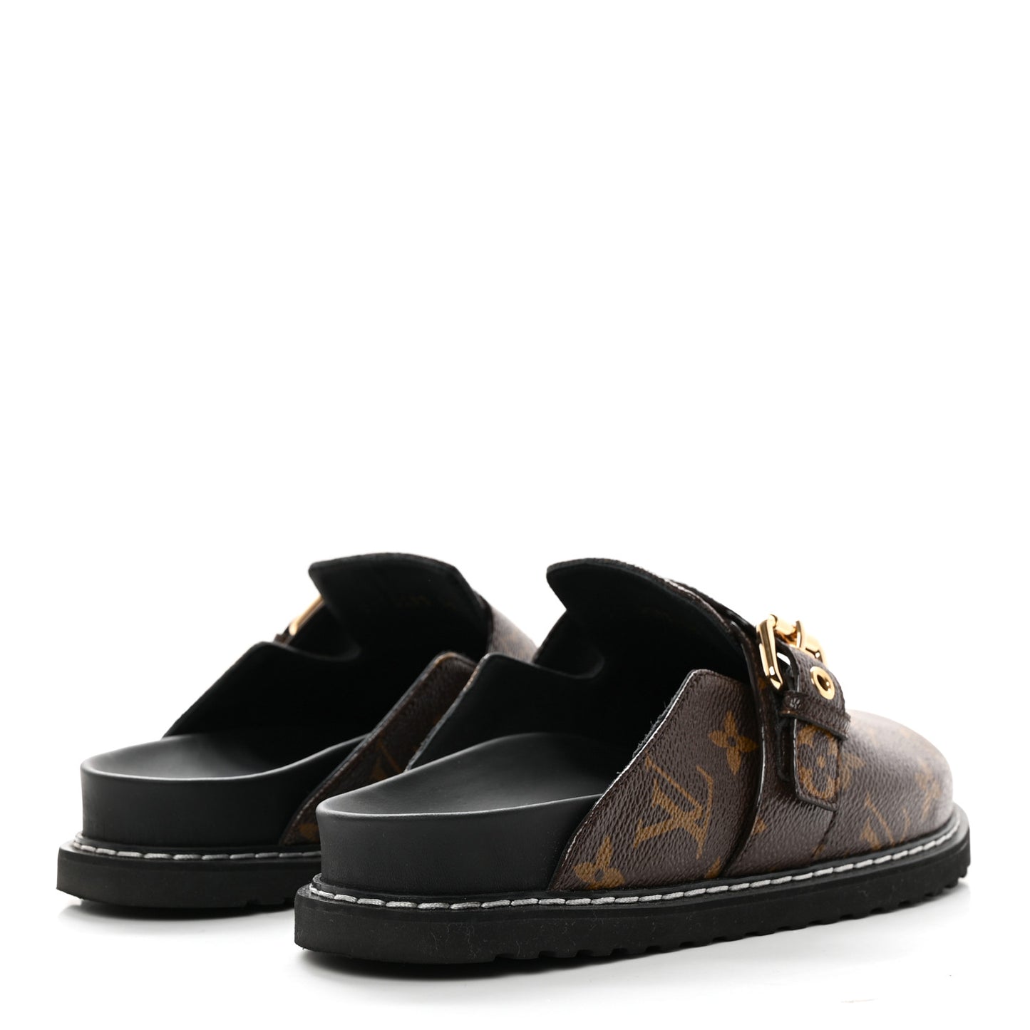 Patent Monogram Womens Cosy Flat Comfort Clog Mules 35 Brown