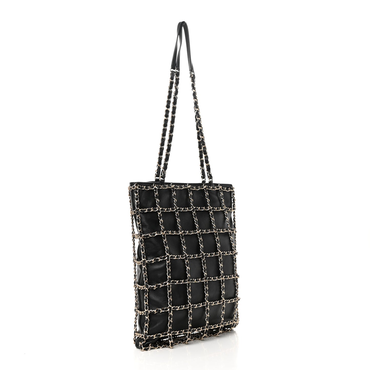 Lambskin Large Shopping Chain Tote Black