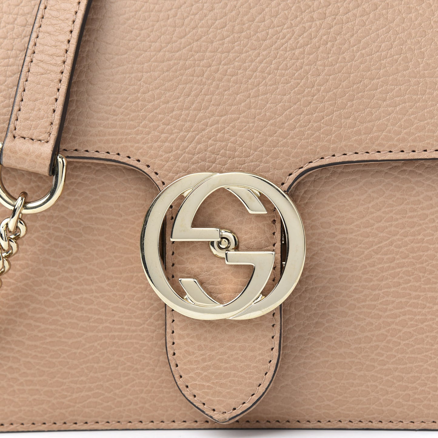 Dollar Calfskin Small Interlocking G Shoulder Bag Camelia