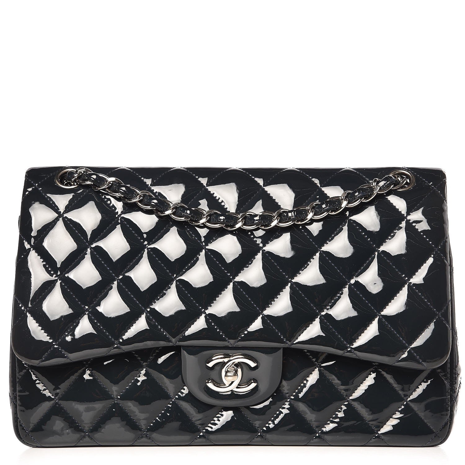 Chanel Patent Quilted Jumbo Double Flap Navy 1 of 11