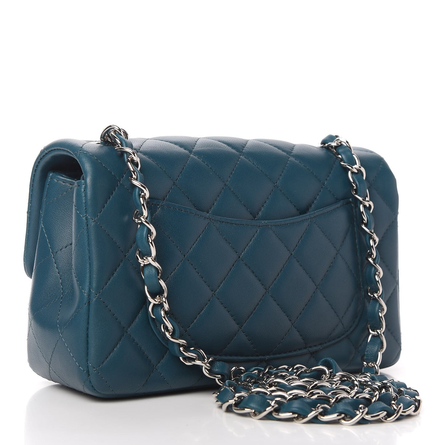 Lambskin Quilted Mini Rectangular Flap Dark Blue