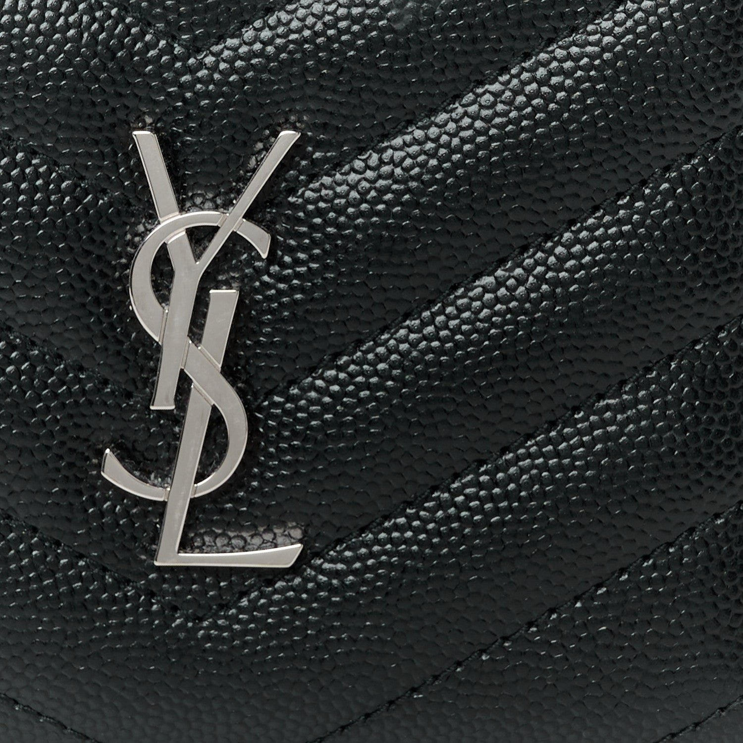 Saint Laurent Grain De Poudre Matelasse Chevron Monogram Zipped Card Case Black 9 of 10