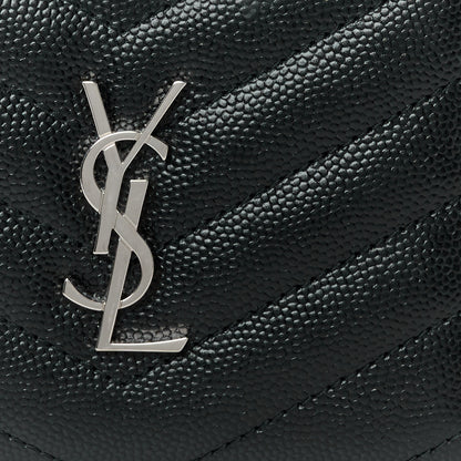 Saint Laurent Grain De Poudre Matelasse Chevron Monogram Zipped Card Case Black 9 of 10