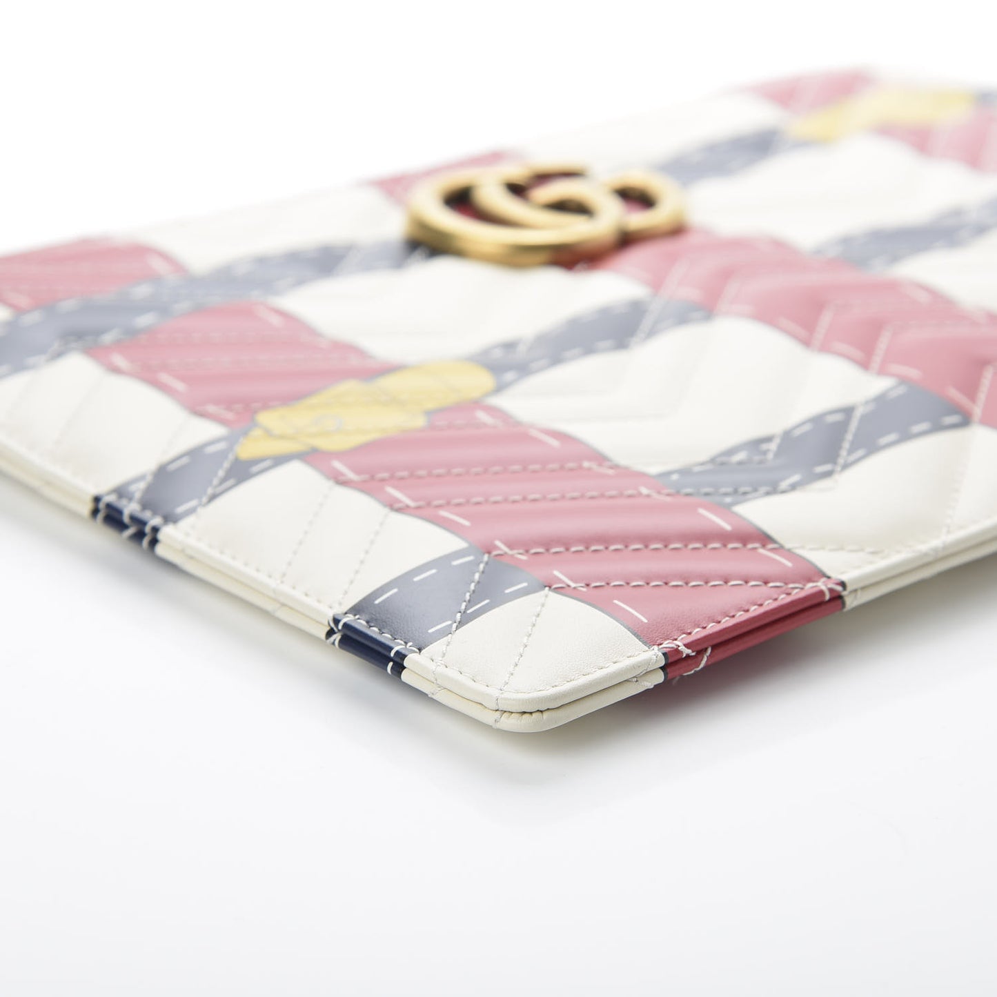 Calfskin Matelasse Trompe L'Oeil Print GG Marmont Zip Pouch White