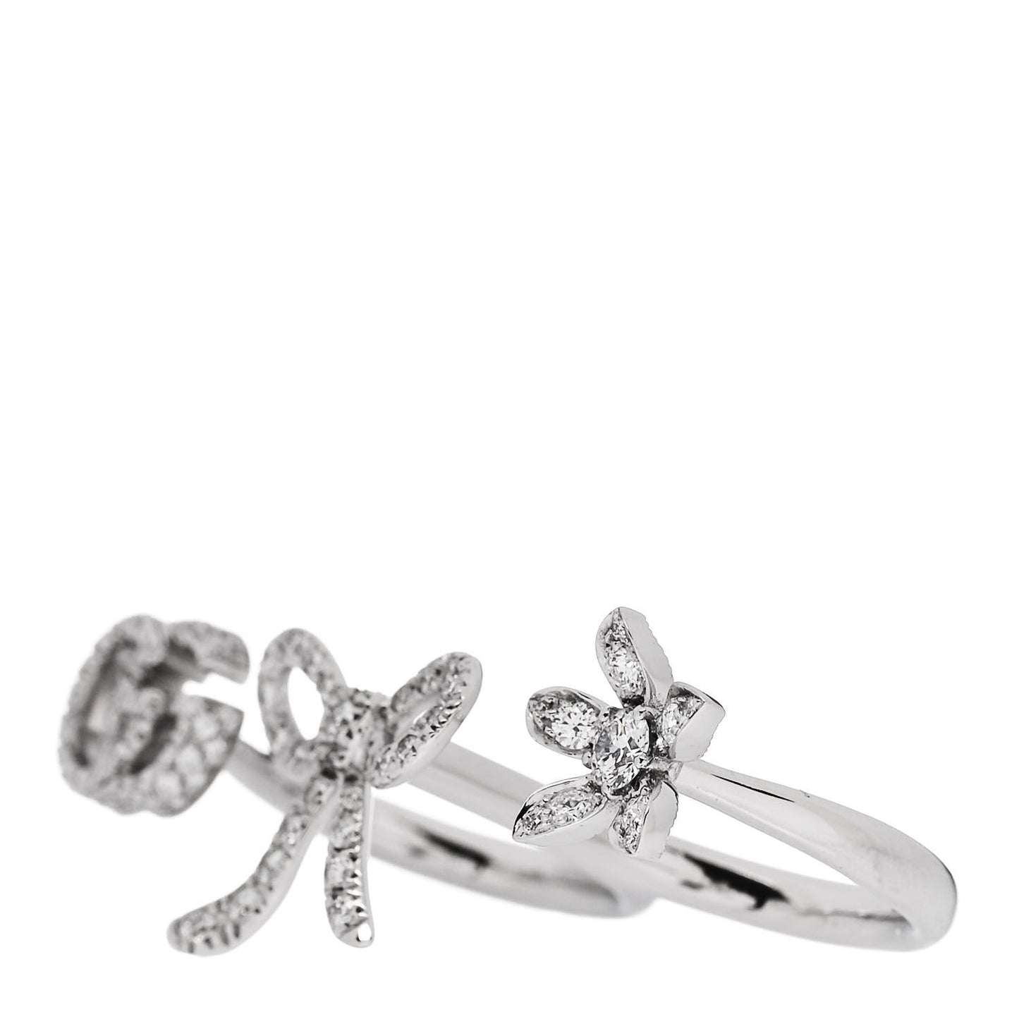 18K White Gold Diamond Flora Bow Flower Ring 50 5.5