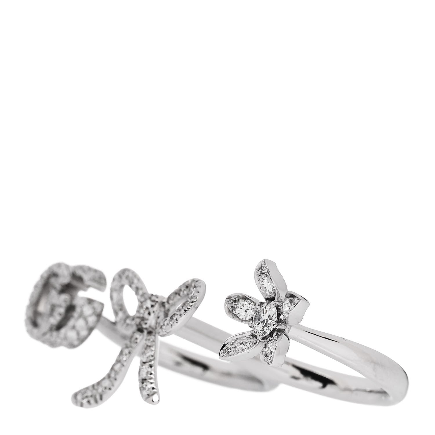 Gucci 18K White Gold Diamond Flora Bow Flower Ring 50 5.5 3 of 6