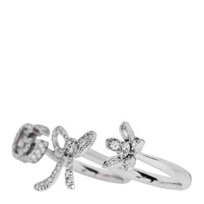 Gucci 18K White Gold Diamond Flora Bow Flower Ring 50 5.5 3 of 6