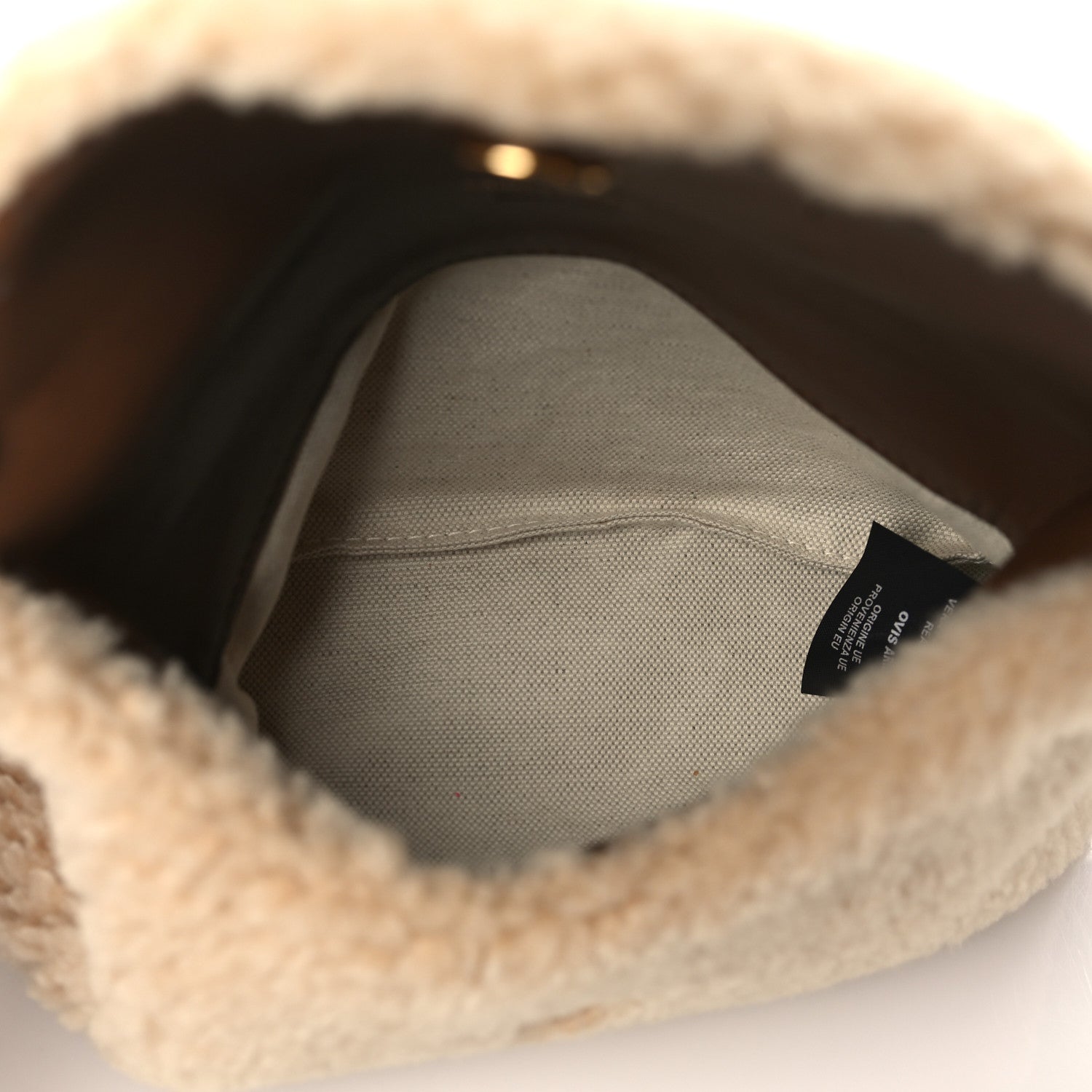 Saint Laurent Shearling Quilted Monogram Loulou Puffer Pouch Clutch Natural Beige Brick 6 of 11