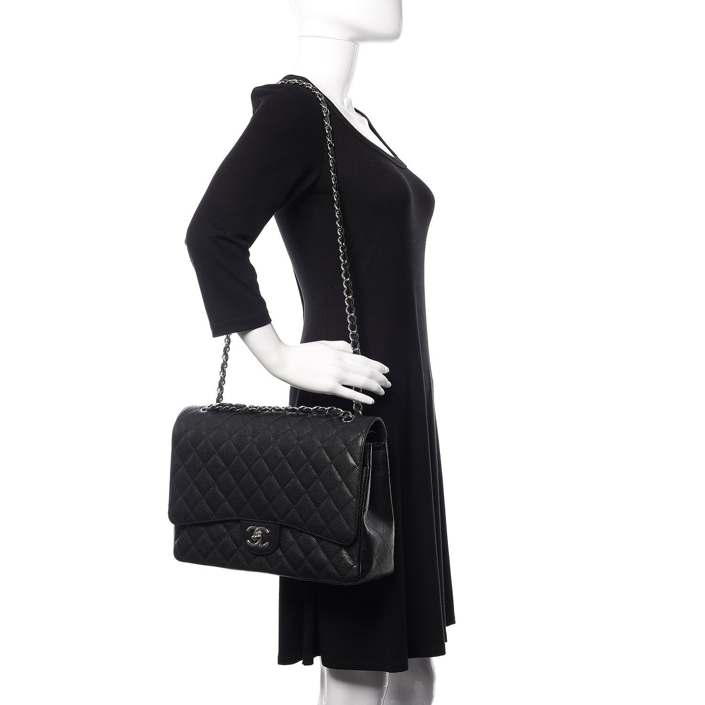 Caviar Quilted Maxi Double Flap Black