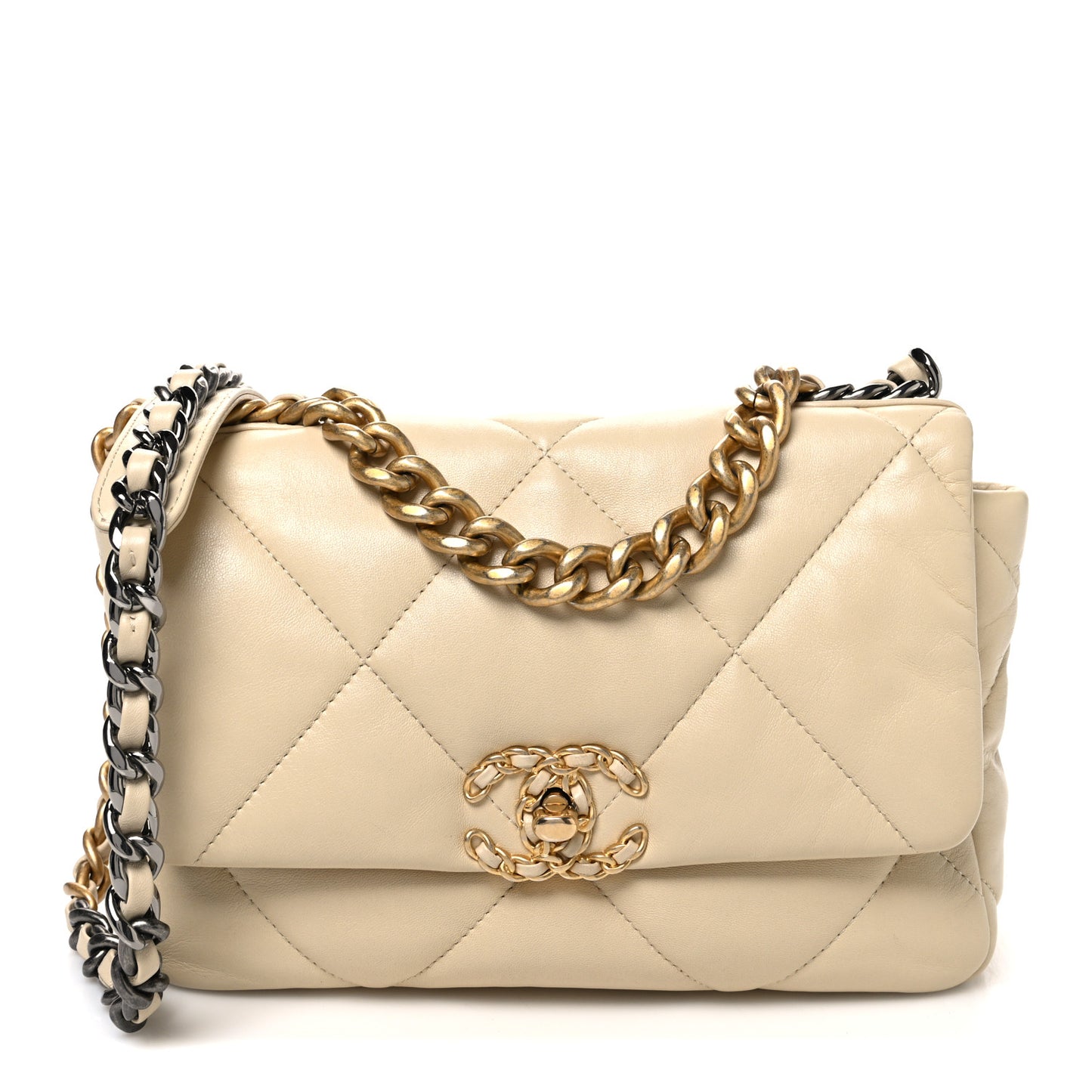 Lambskin Quilted Medium Chanel 19 Flap White White