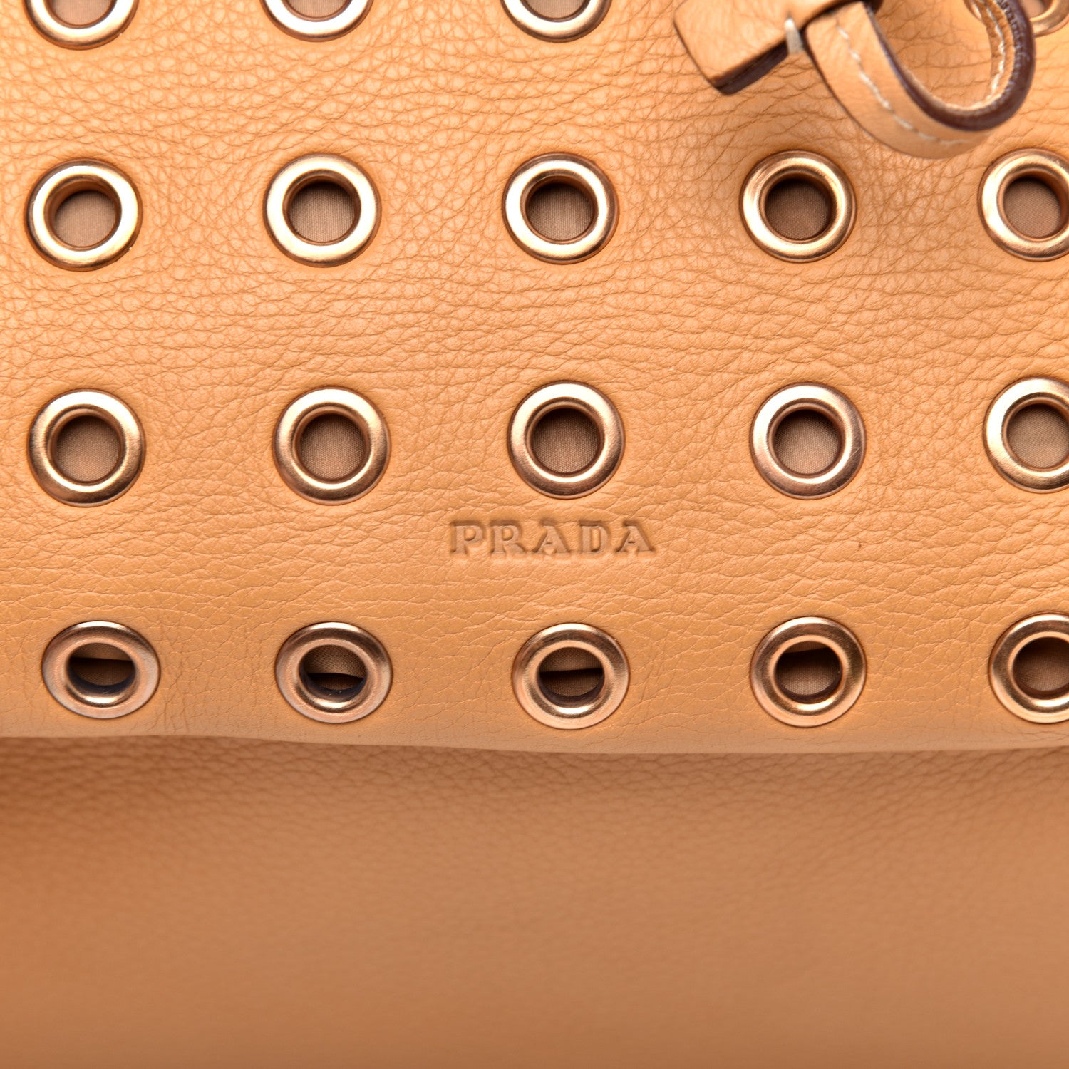 Prada Daino Borchie Grommet Bucket Bag Miele 8 of 12