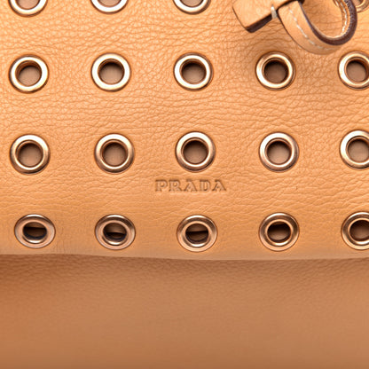 Prada Daino Borchie Grommet Bucket Bag Miele 8 of 12