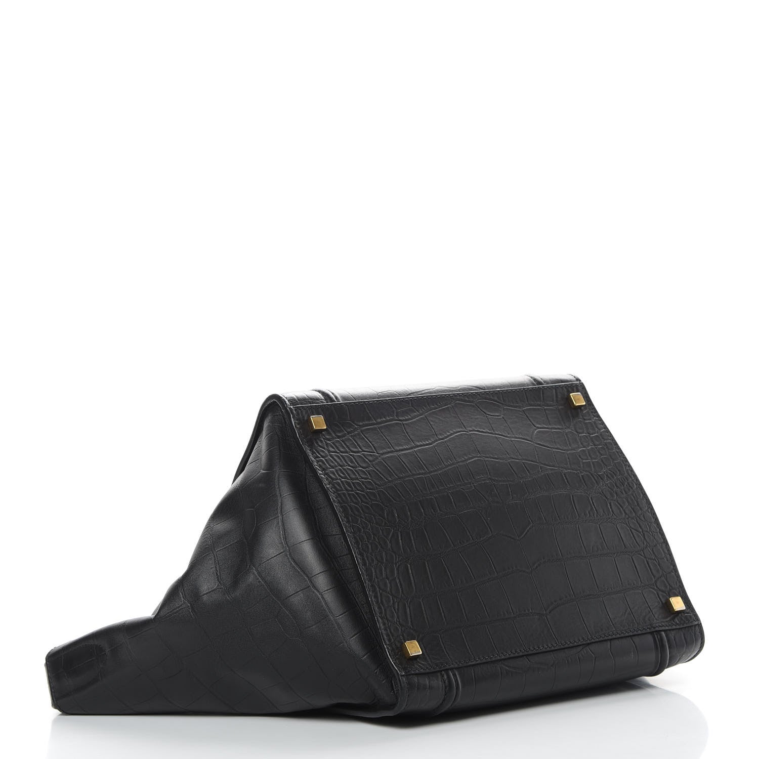 Celine Crocodile Embossed Calfskin Medium Phantom Luggage Black 4 of 14