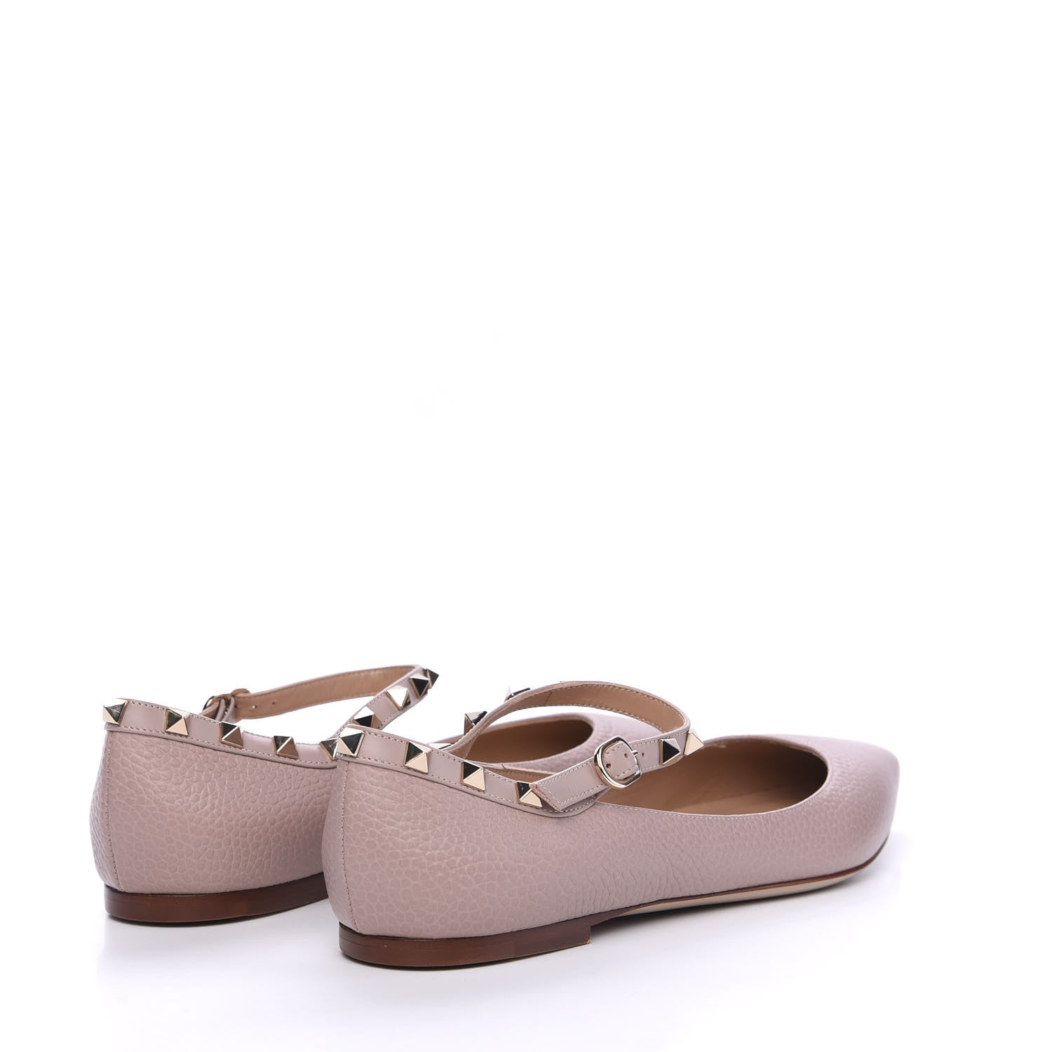 Valentino Garavani Pebbled Calfskin Rockstud Ankle Strap Ballerina Flats 40 Poudre 4 of 11