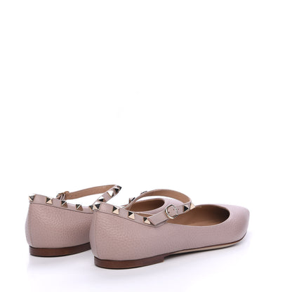 Valentino Garavani Pebbled Calfskin Rockstud Ankle Strap Ballerina Flats 40 Poudre 4 of 11