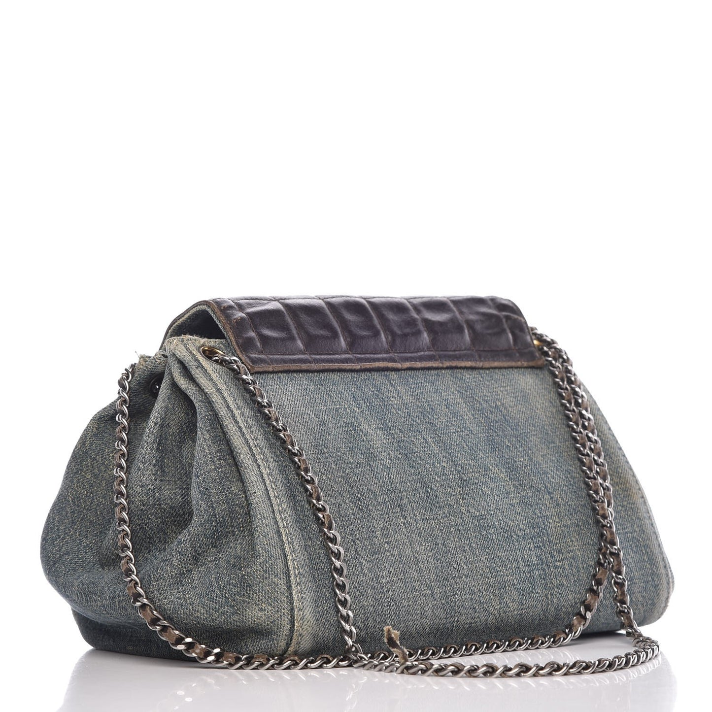 Denim Lambskin Chocolate Bar Accordion Flap Brown