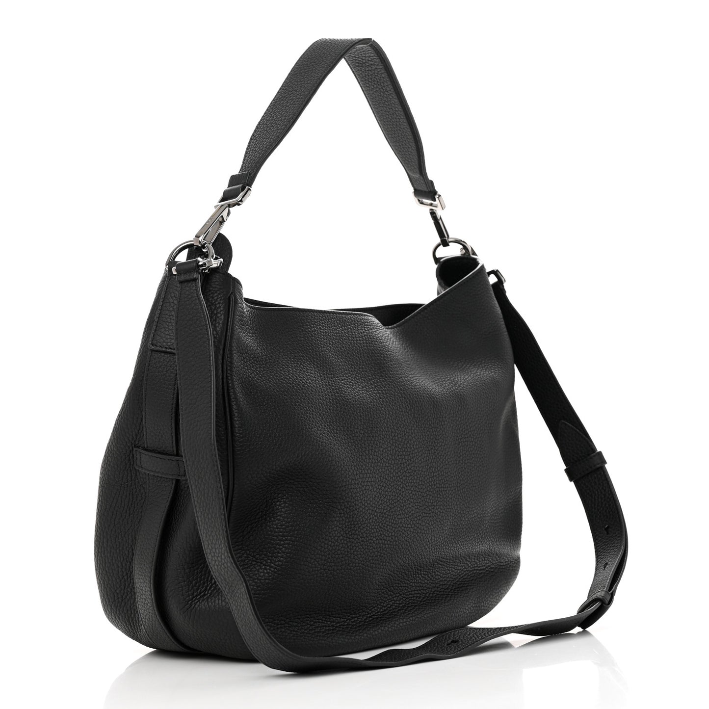 Grained Calfskin Saddle Soft Bag Black