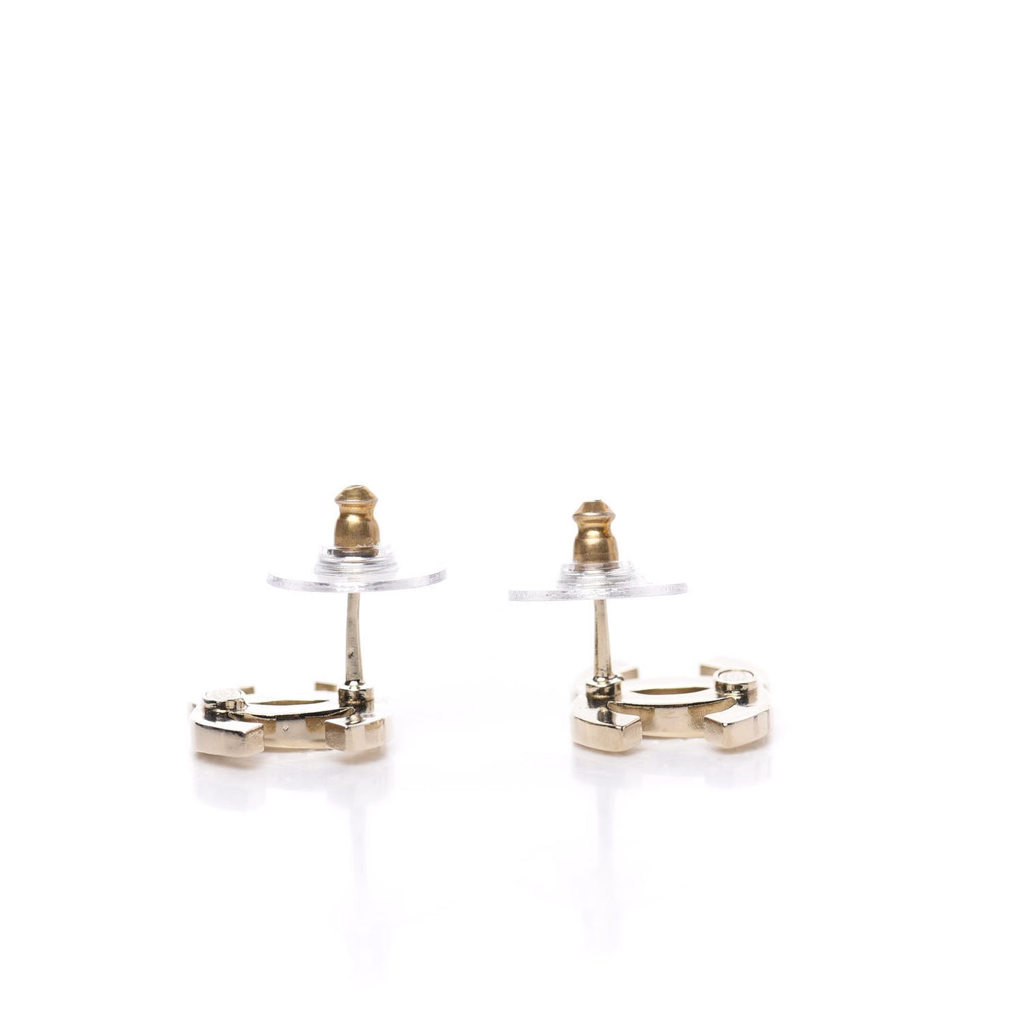 Crystal Metal CC Paris Button Stud Earrings Gold
