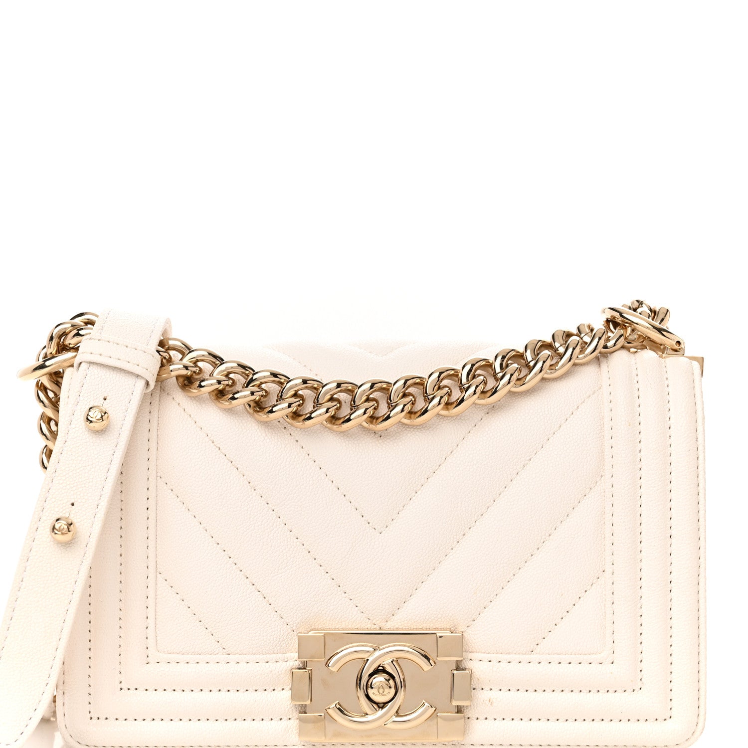 Chanel Caviar Chevron Quilted Small Boy Flap White 8 of 15